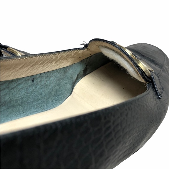 Ferragamo Black Croc Leather Buckle Loafers Shoes - Picture 6 of 6